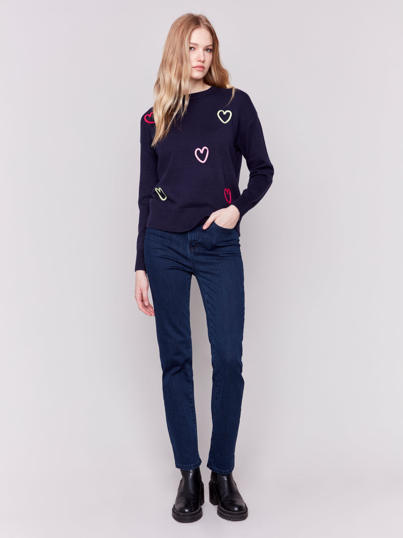 Charlie B Top - Heart Sweater - Navy