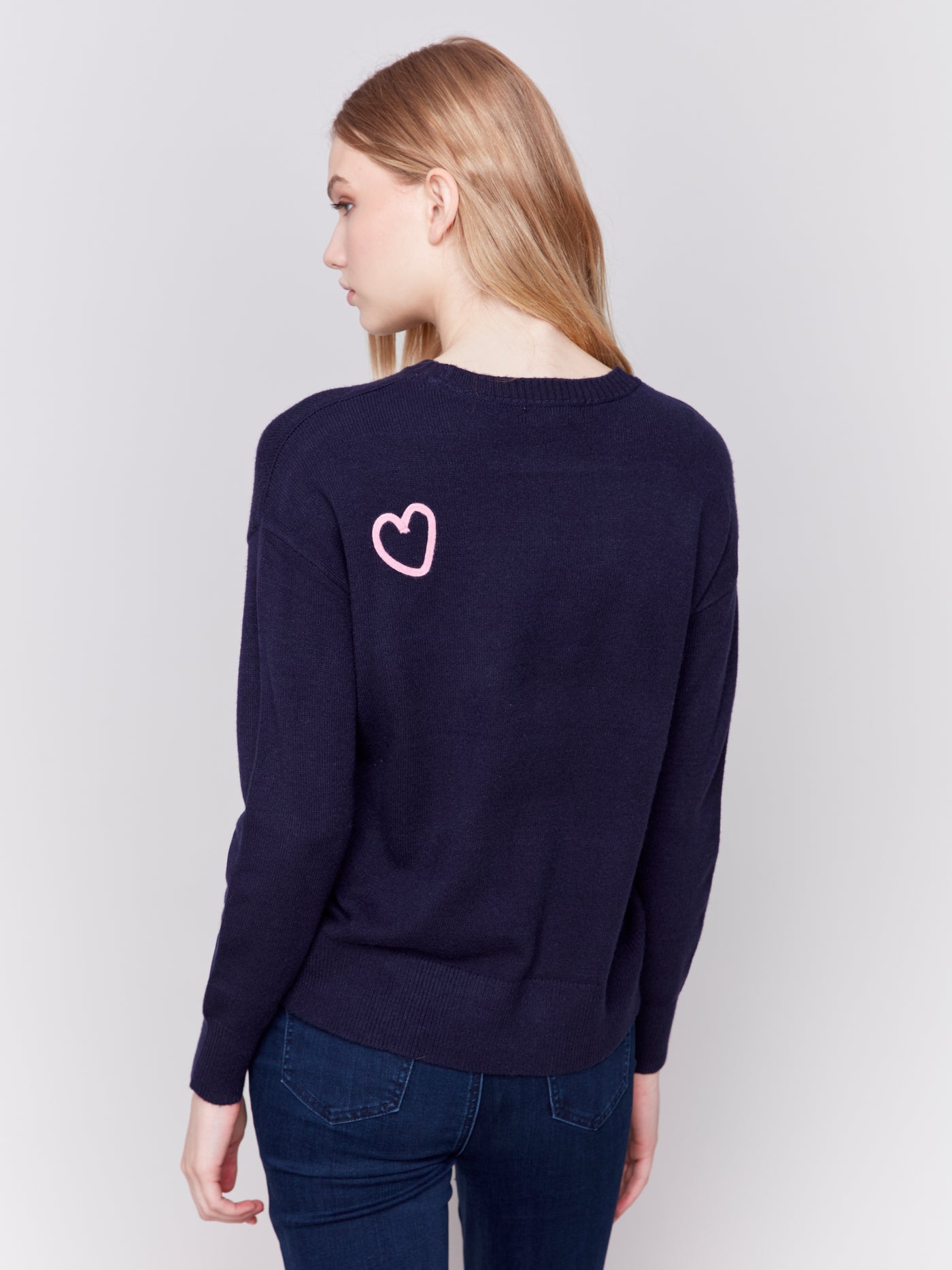 Charlie B Top - Heart Sweater - Navy