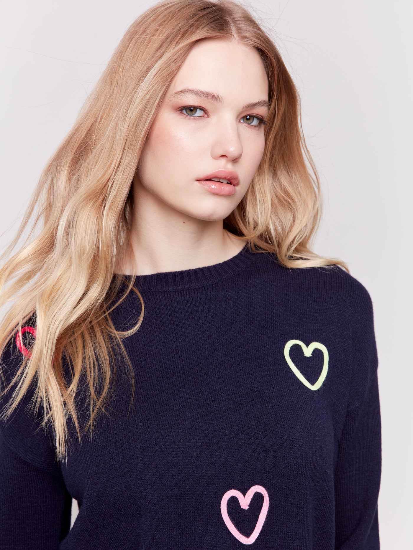 Charlie B Top - Heart Sweater - Navy