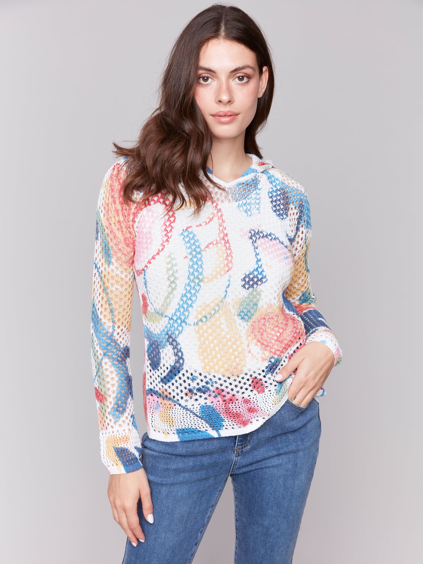 Charlie B Top - Crochet Hoodie - Abstract