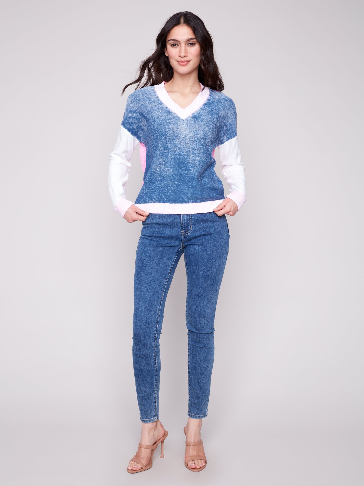 Charlie B Top - V-Neck Sweater - Denim