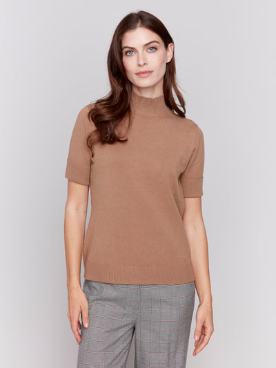 Charlie B Top - Mock Neck Knit - Truffle