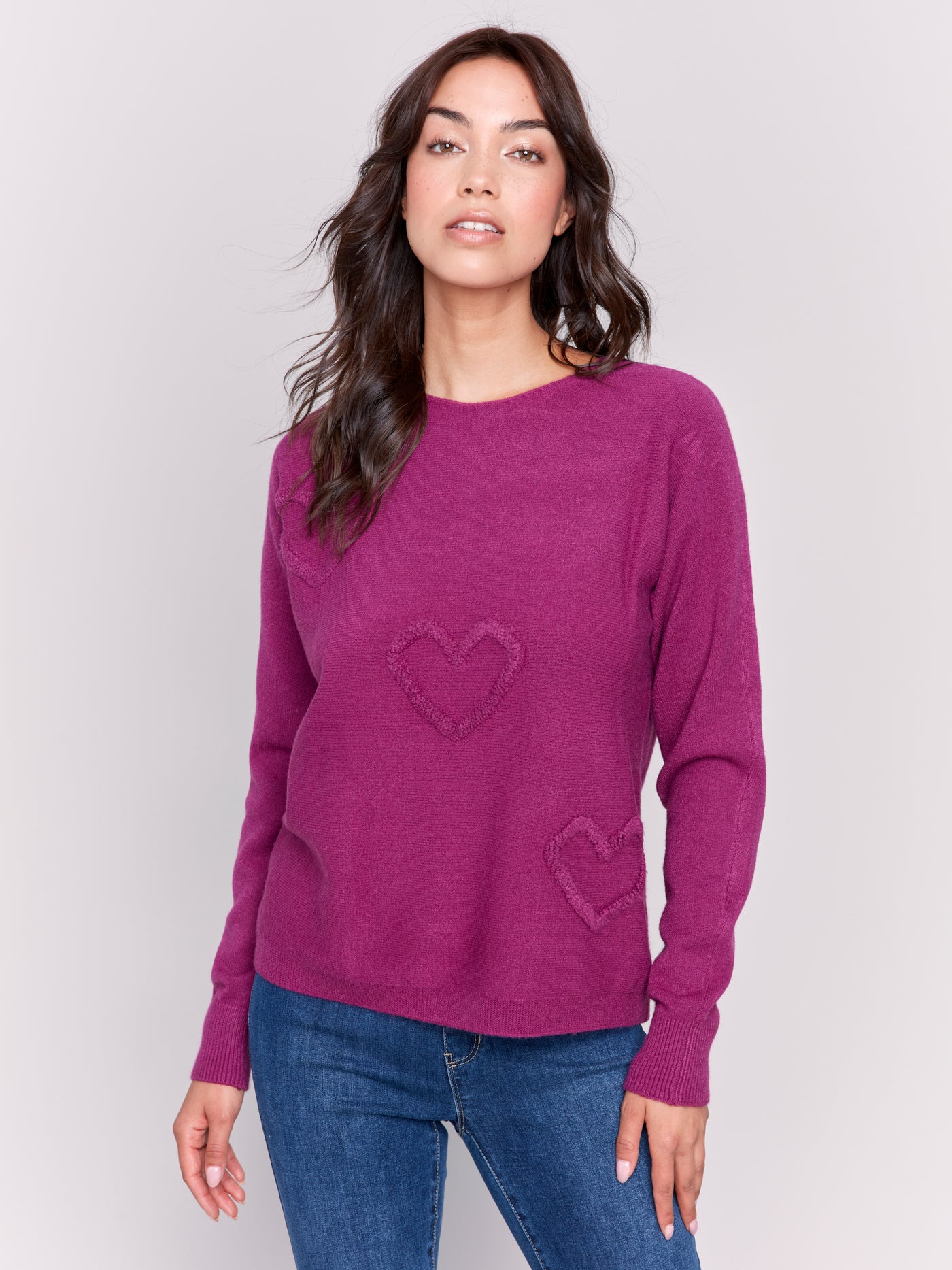 Charlie B Top - Embroidered Hearts - Mulberry