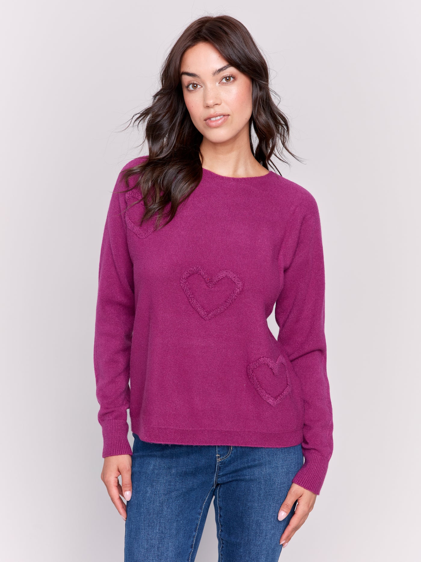 Charlie B Top - Embroidered Hearts - Mulberry