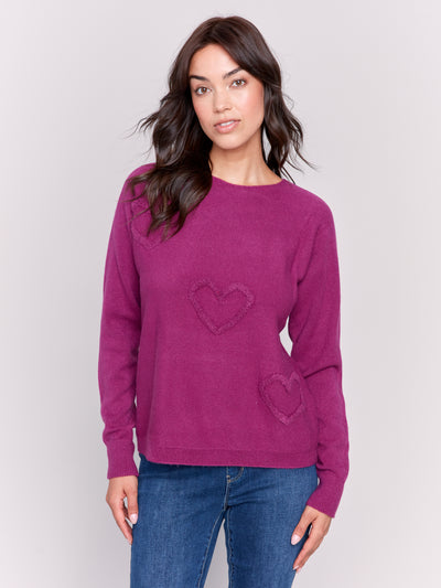 Charlie B Top - Embroidered Hearts - Mulberry