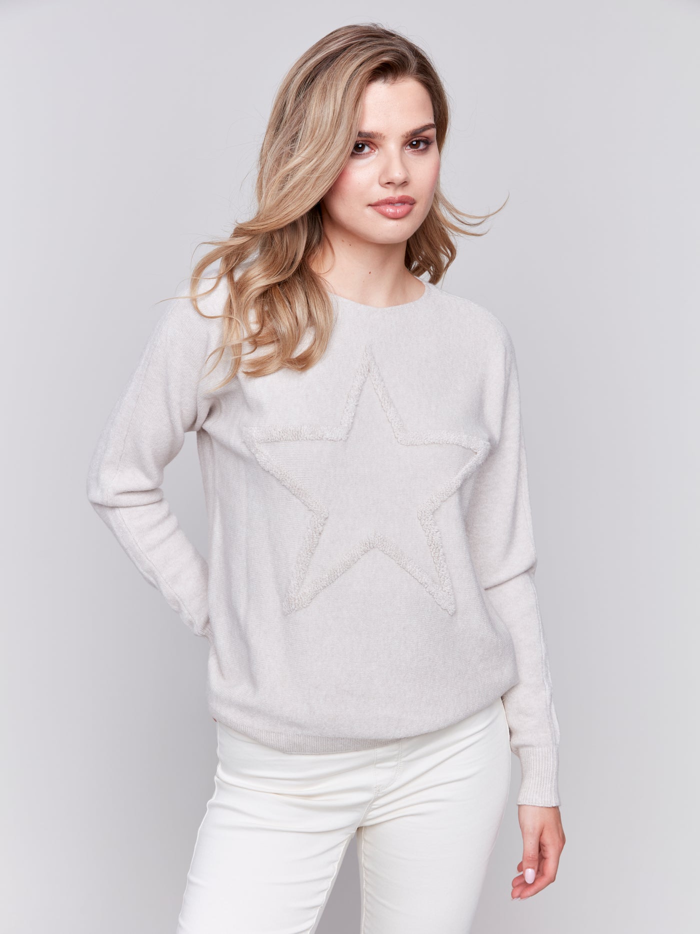 Charlie B Top - Embroidered Star - Almond