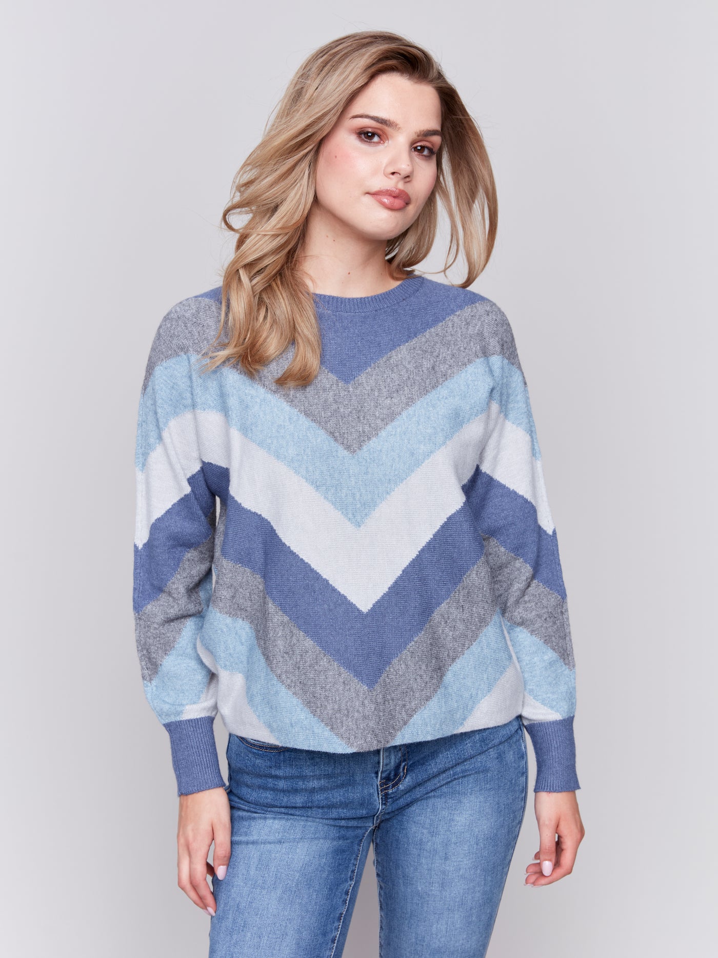 Charlie B Top - Chevron Sweater - Denim