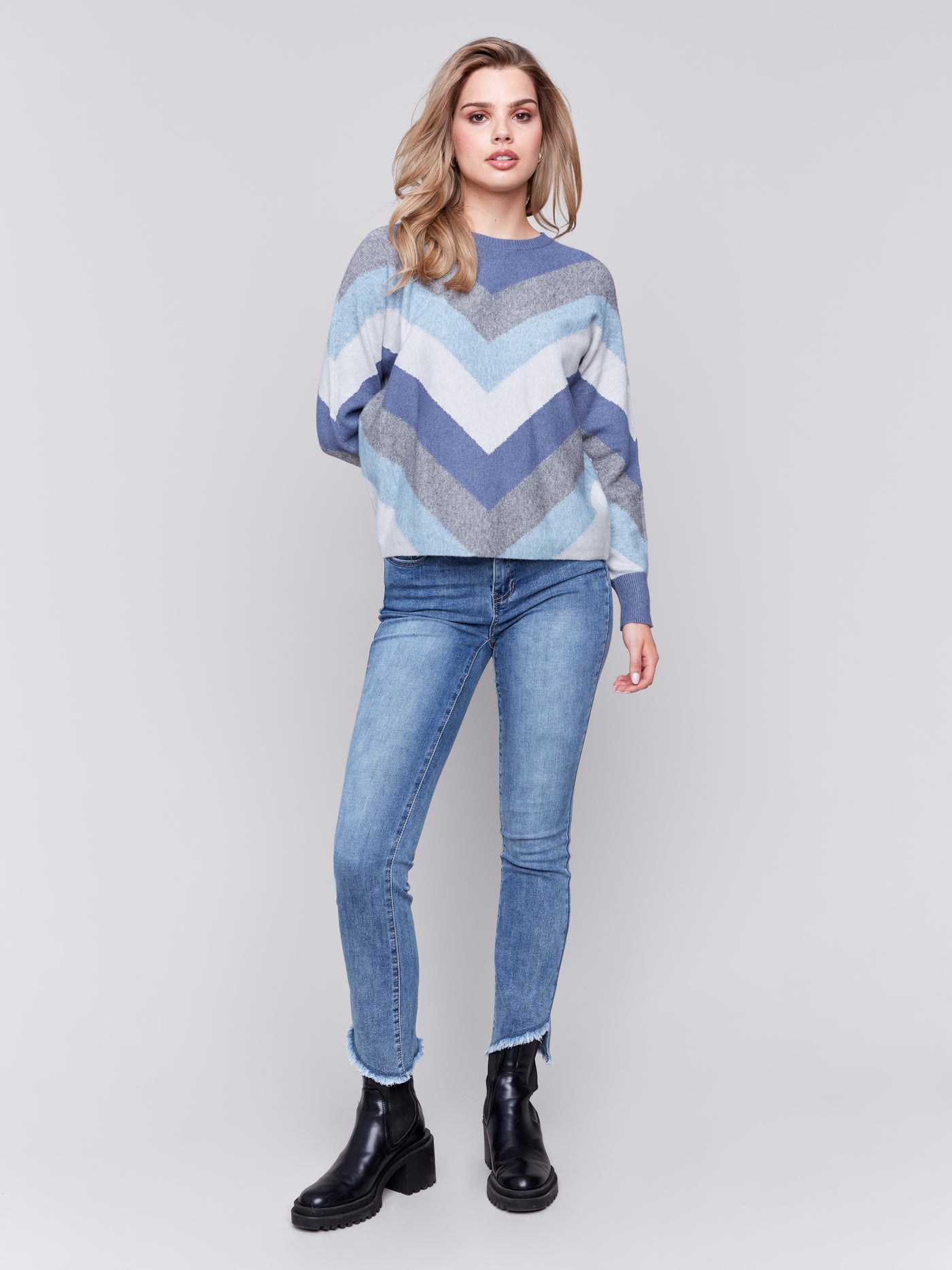 Charlie B Top - Chevron Sweater - Denim