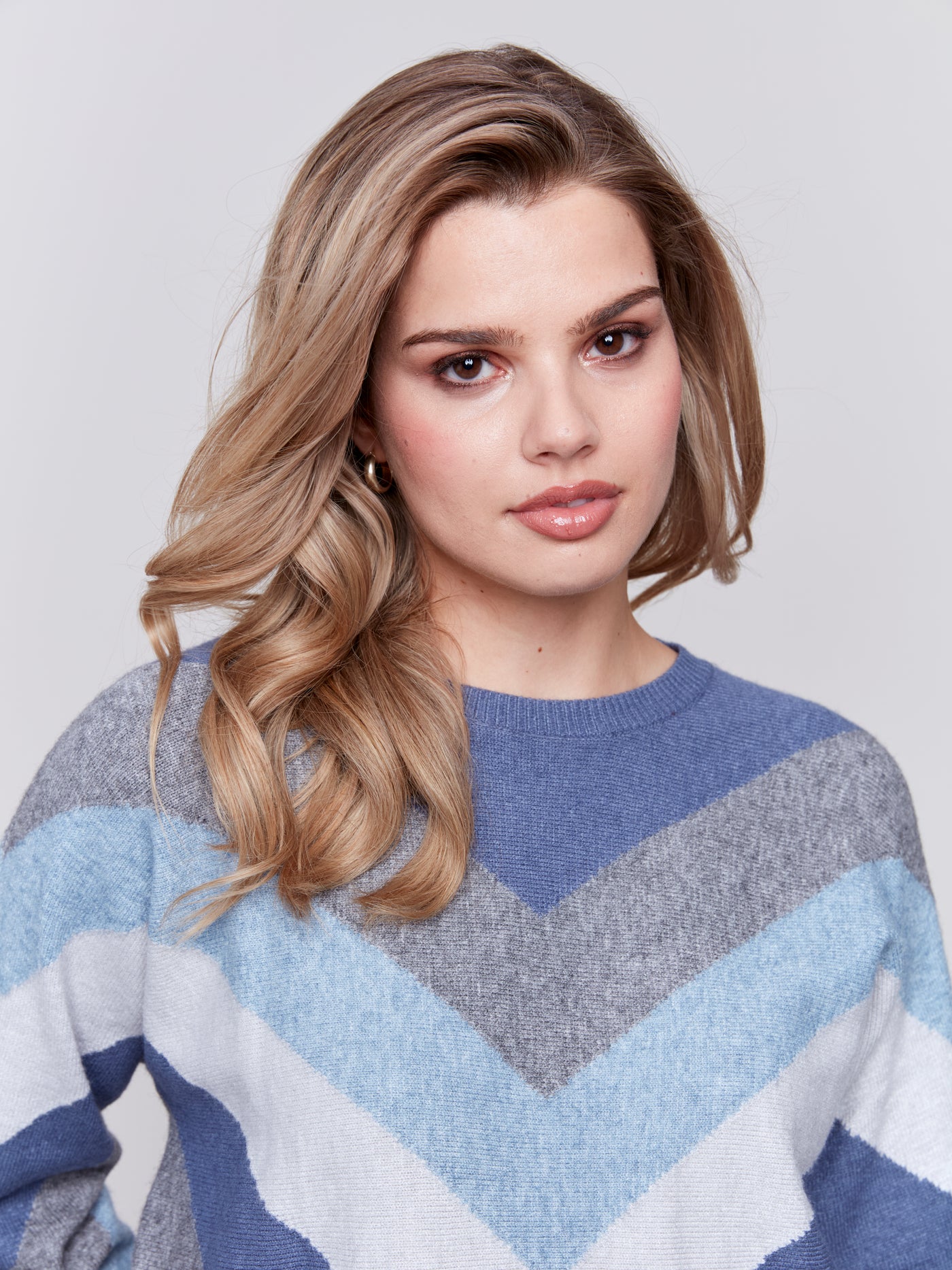 Charlie B Top - Chevron Sweater - Denim