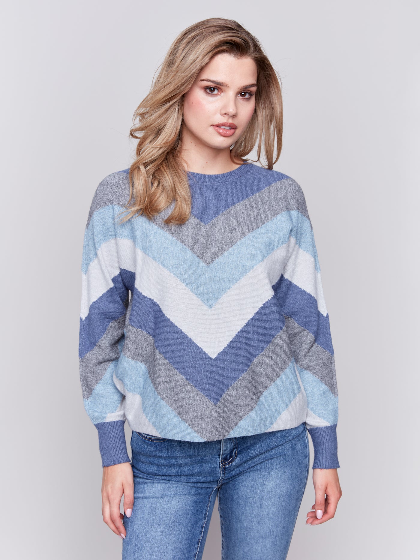 Charlie B Top - Chevron Sweater - Denim