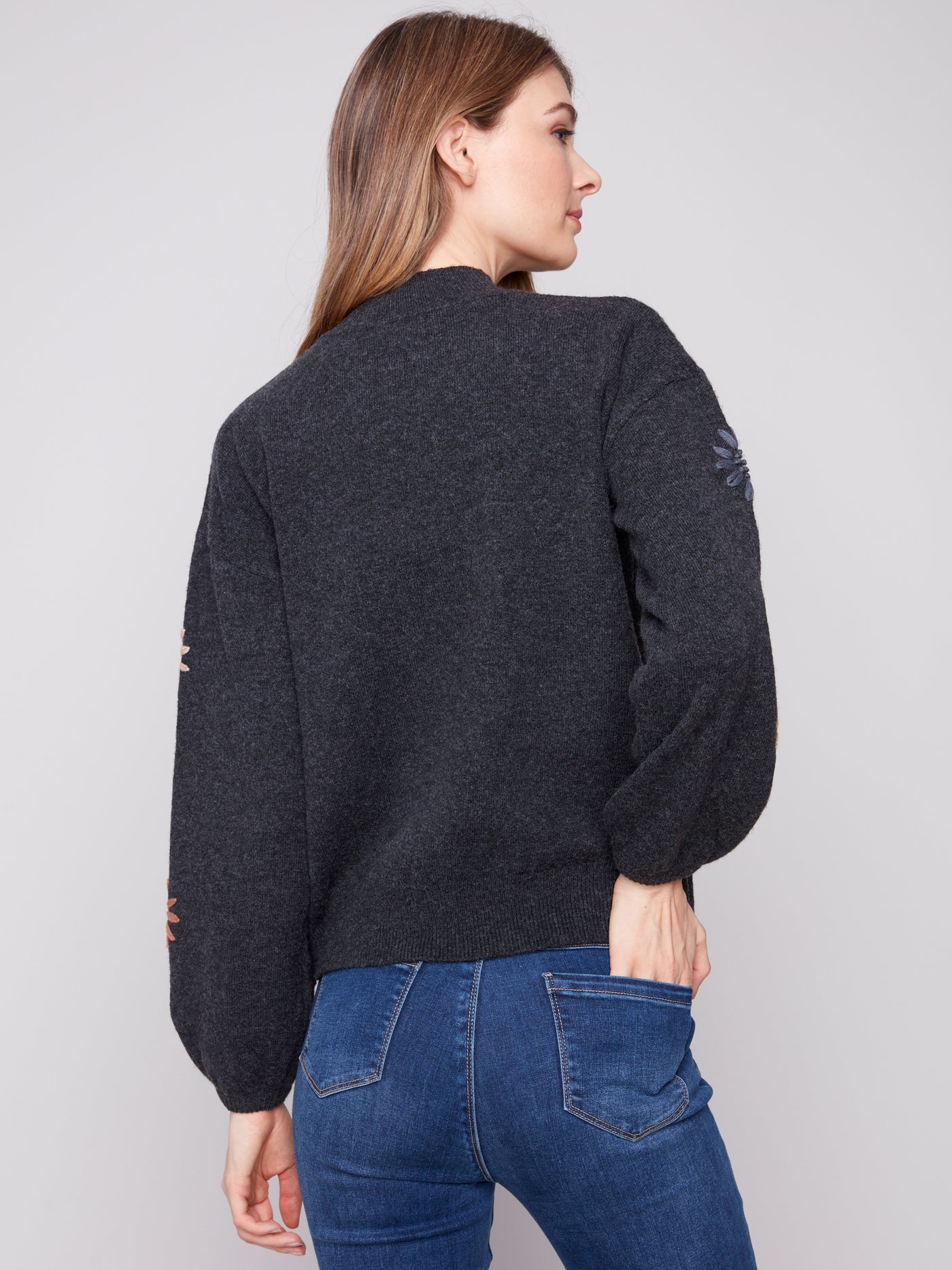 Charlie B Top - Flower Print - Charcoal