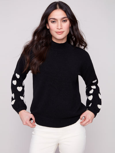 Charlie B Top - Heart Sweater - Black