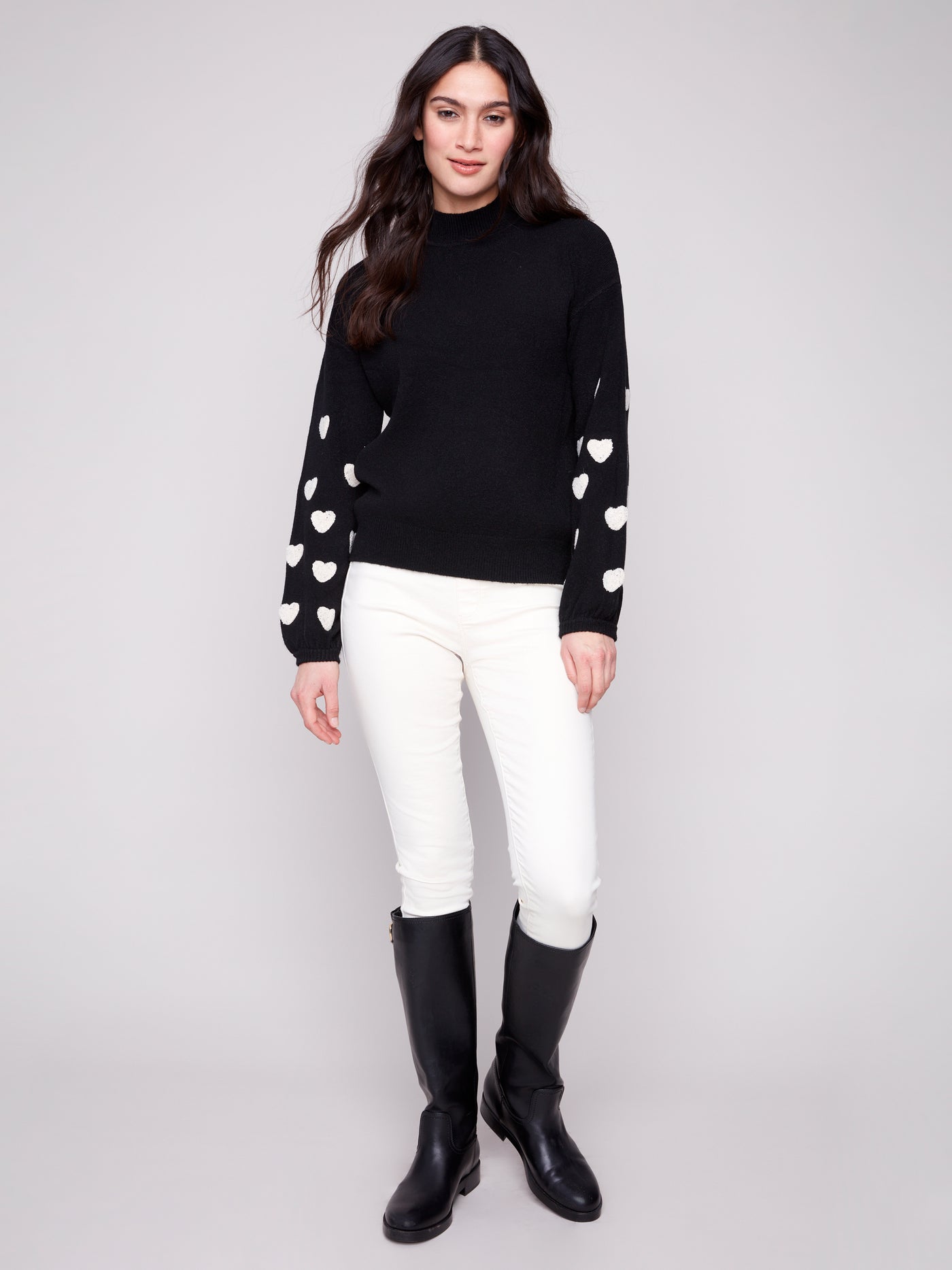 Charlie B Top - Heart Sweater - Black