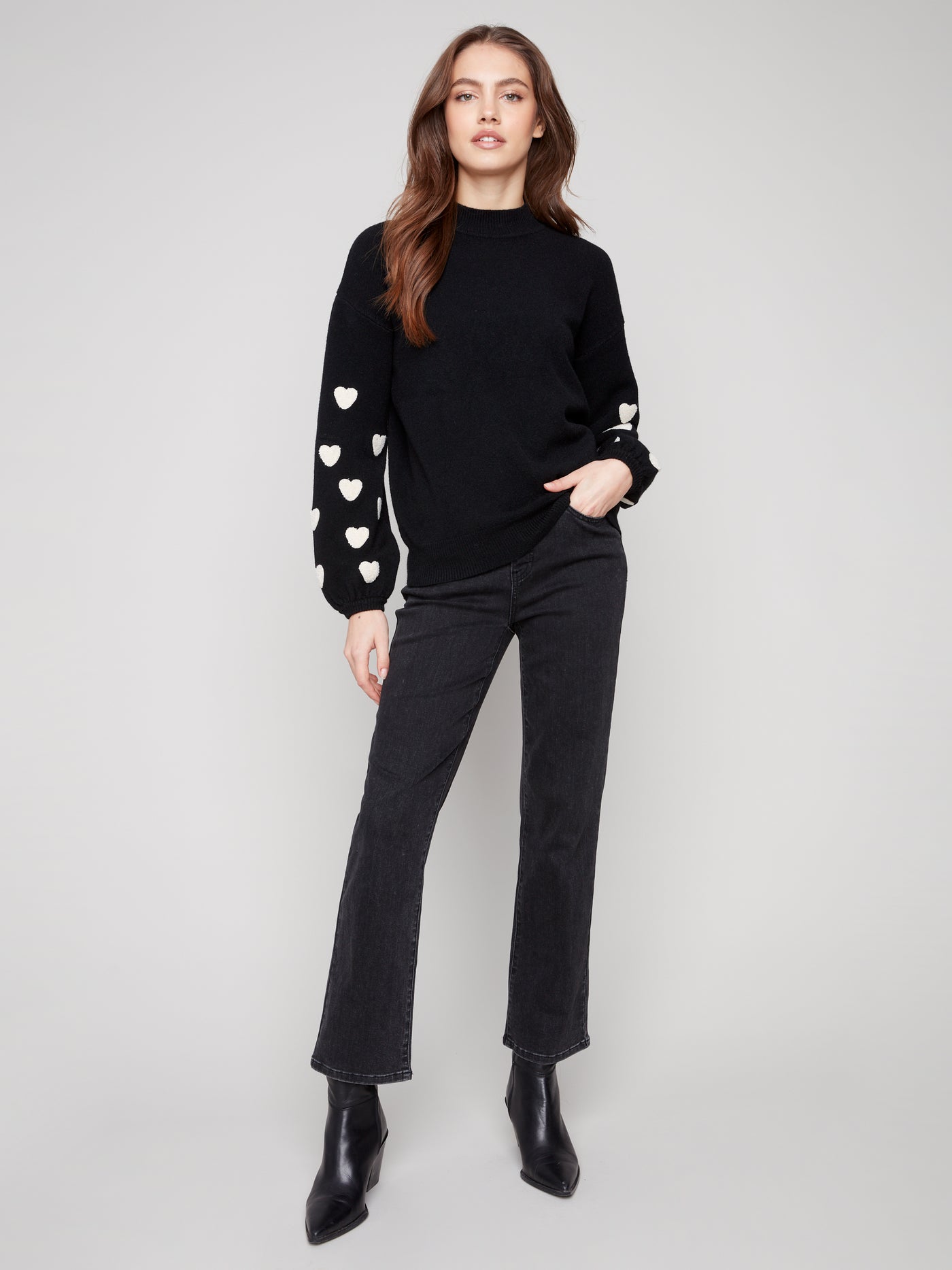 Charlie B Top - Heart Sweater - Black