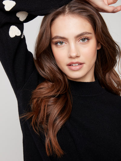 Charlie B Top - Heart Sweater - Black