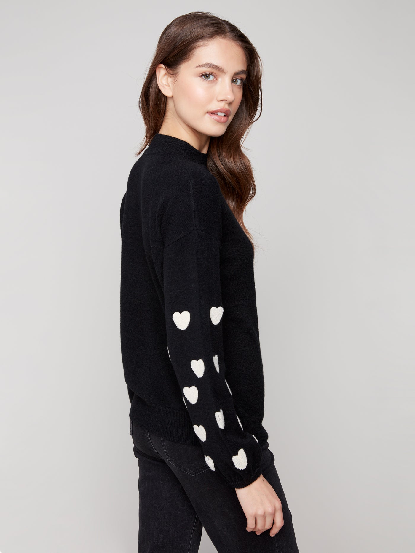 Charlie B Top - Heart Sweater - Black