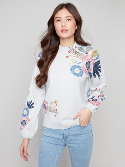 Charlie B Top - Flower Print - Grey /Multi