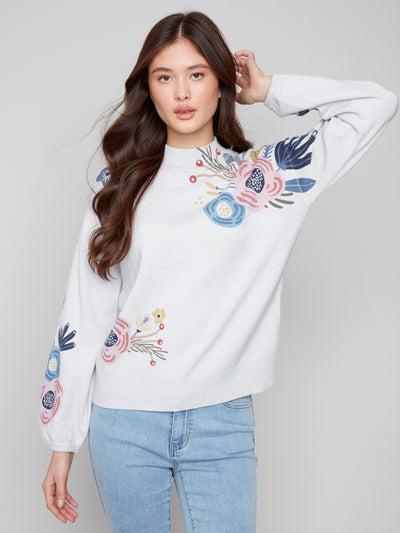 Charlie B Top - Flower Print - Grey /Multi