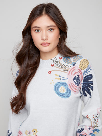 Charlie B Top - Flower Print - Grey /Multi