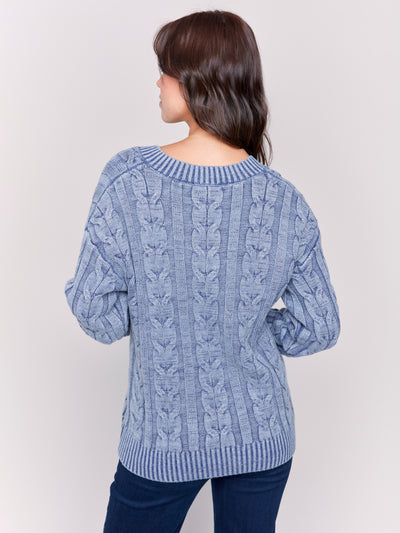 Charlie B Top - Cable Knit VNeck - Denim