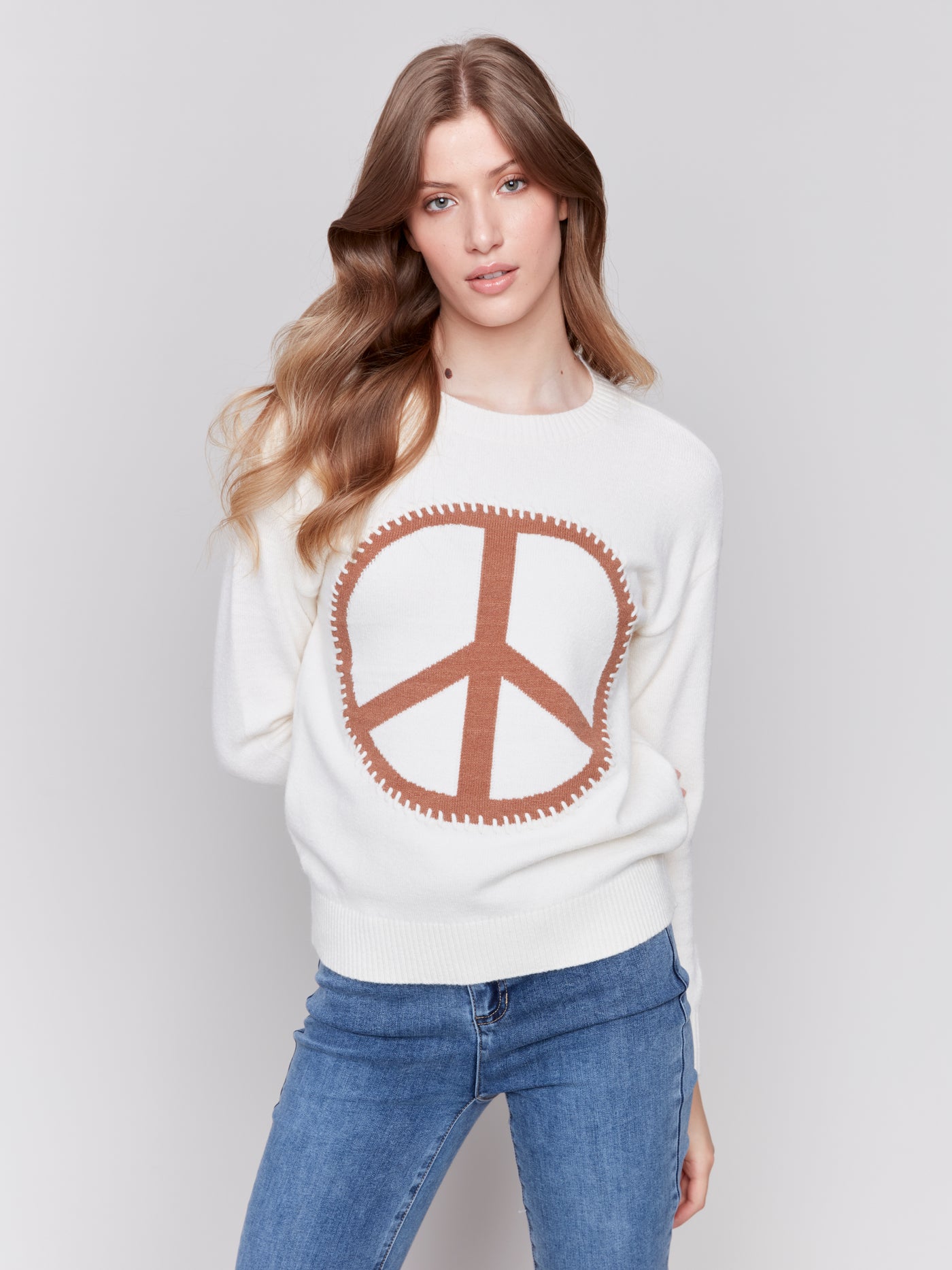 Charlie B Top - PEACE Sweater - Ecru