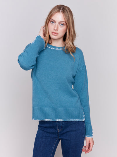 Charlie B Top - Whipstitch Sweater - Peacock