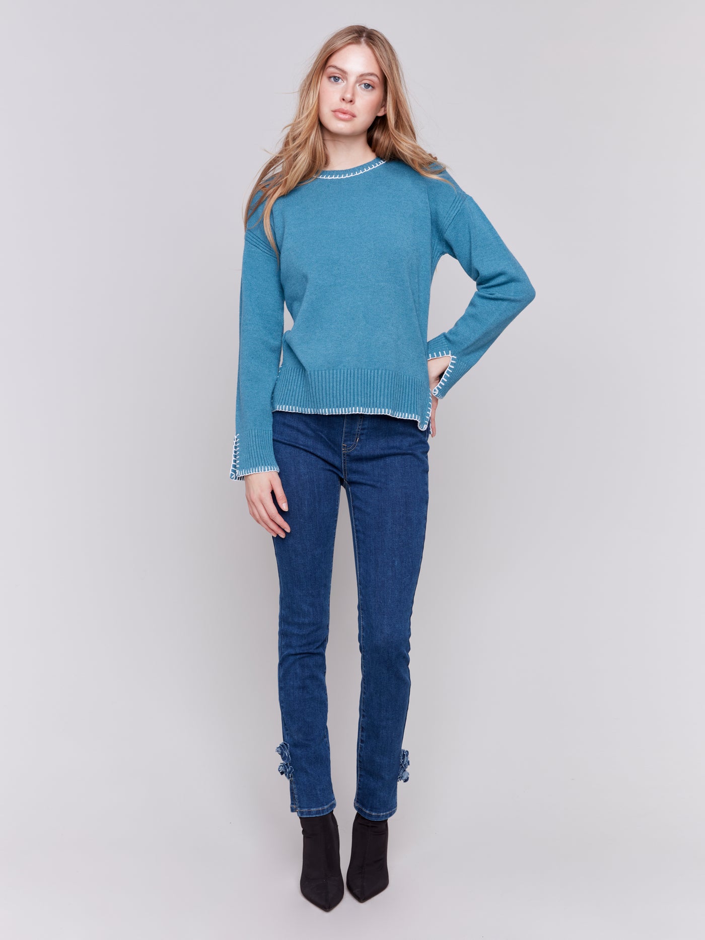 Charlie B Top - Whipstitch Sweater - Peacock