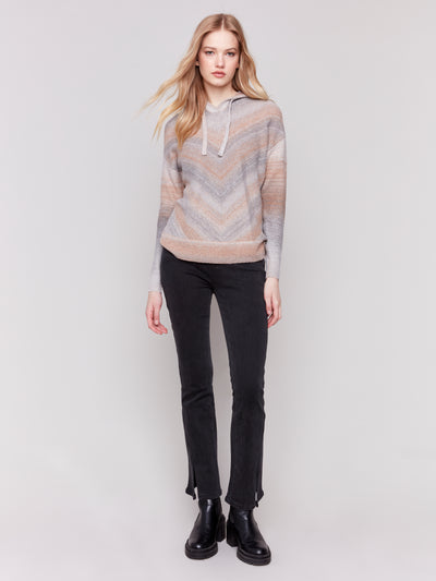 Charlie B Top - Chevron Knit Hoodie - Pebbles