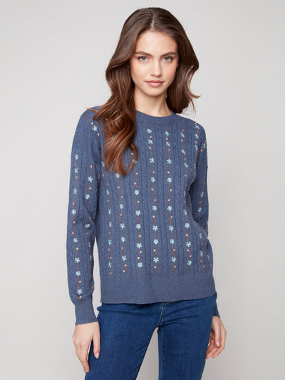 Charlie B Top - Embroidered Flower Sweater - Tulipr
