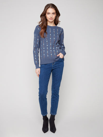 Charlie B Top - Embroidered Flower Sweater - Tulipr
