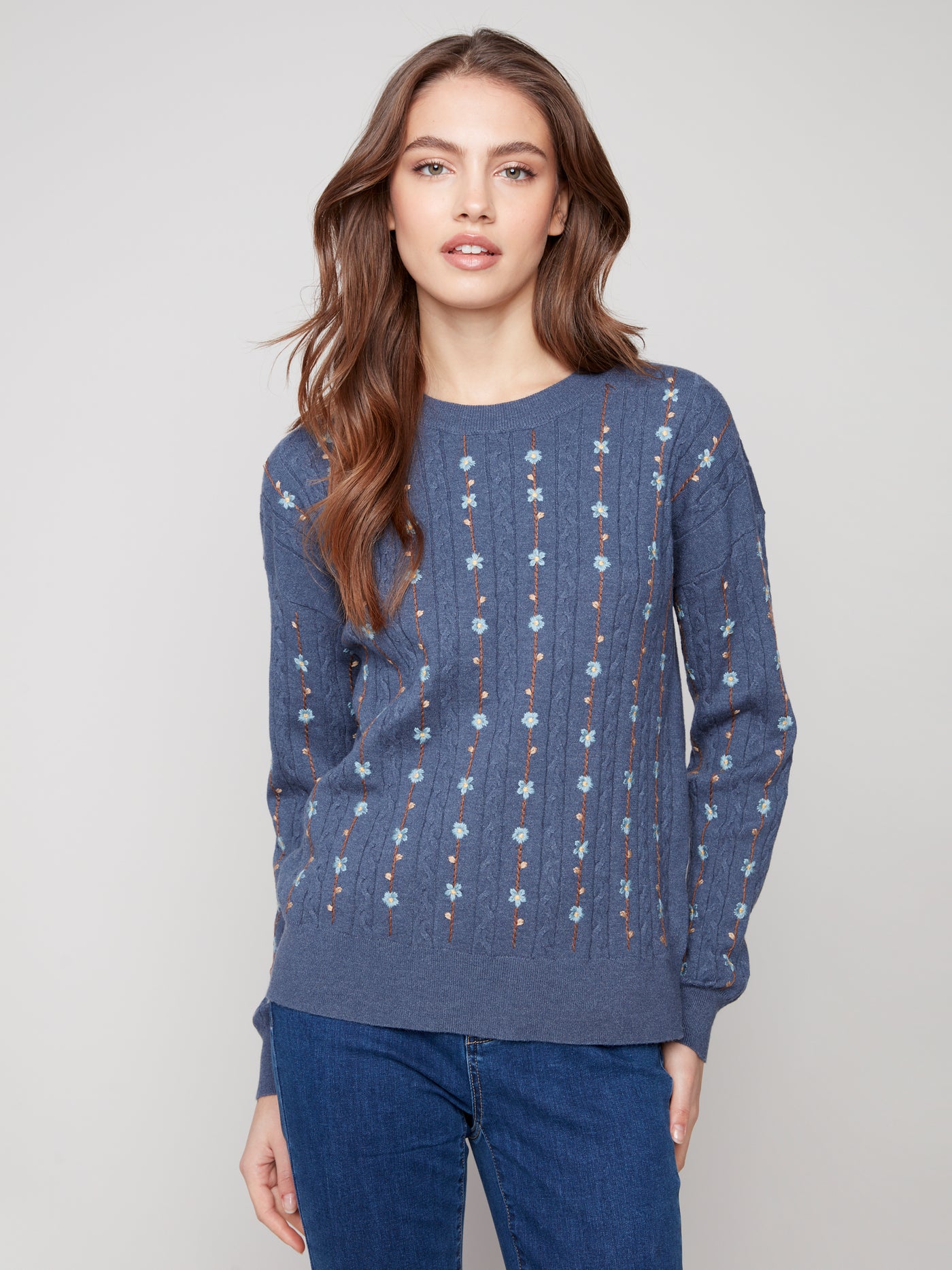 Charlie B Top - Embroidered Flower Sweater - Tulipr