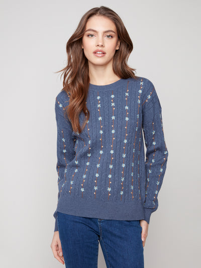 Charlie B Top - Embroidered Flower Sweater - Tulipr