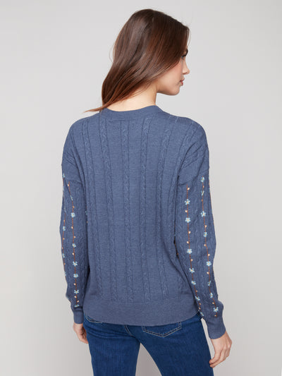 Charlie B Top - Embroidered Flower Sweater - Tulipr