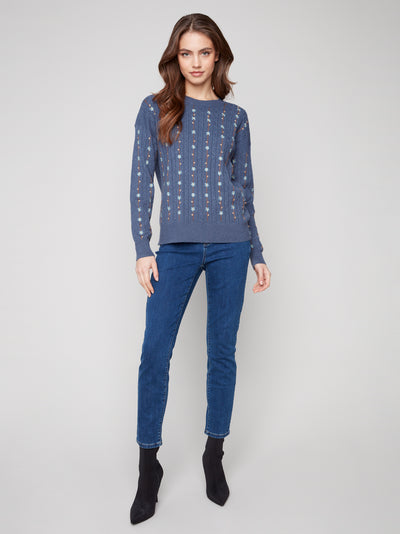 Charlie B Top - Embroidered Flower Sweater - Tulipr