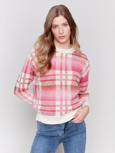 Charlie B Top - Plaid Sweater - Magenta