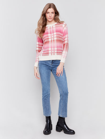 Charlie B Top - Plaid Sweater - Magenta