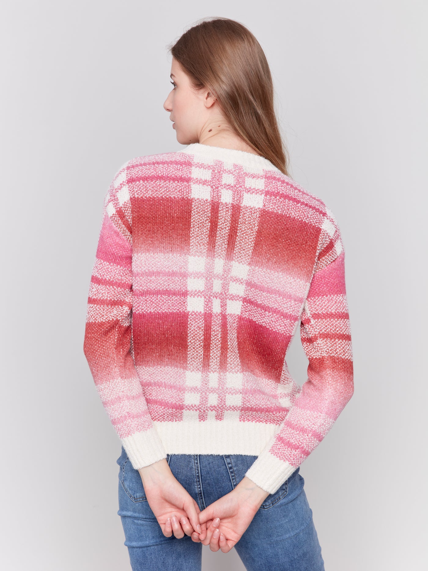 Charlie B Top - Plaid Sweater - Magenta