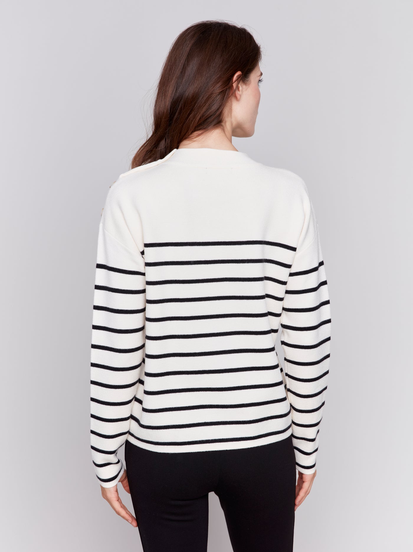 Charlie B Top - Stripes + Buttons - Ecru /Navy