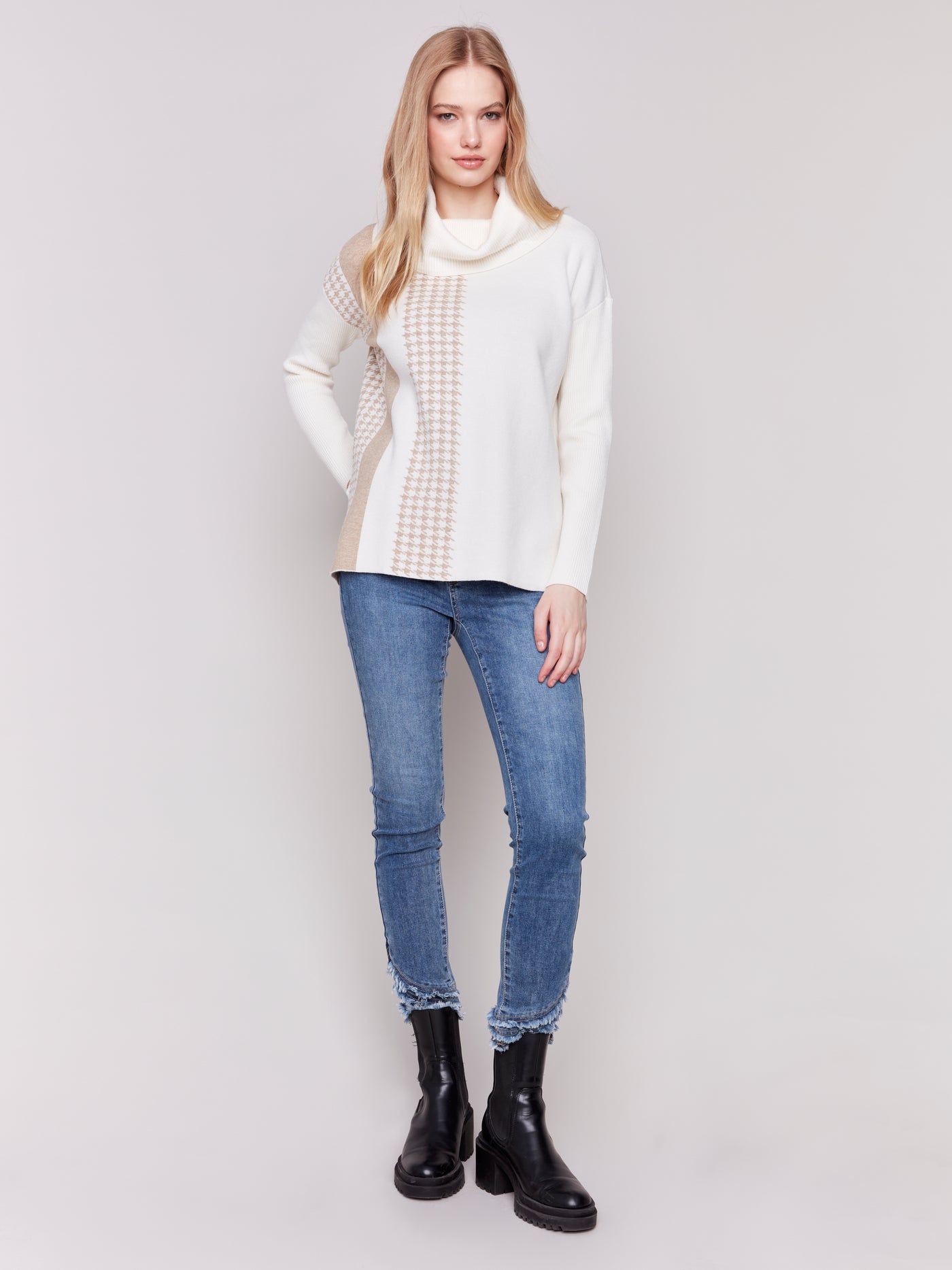 Charlie B Top - Houndstooth Stripe - Ecru