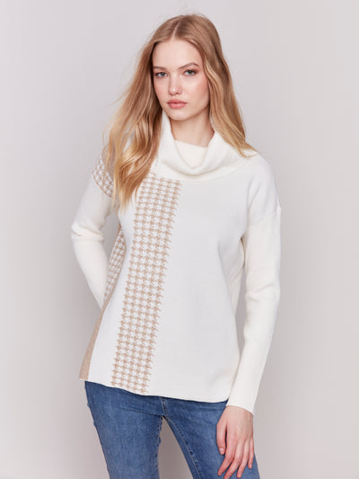 Charlie B Top - Houndstooth Stripe - Ecru