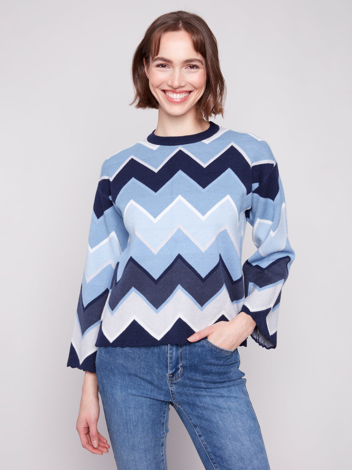 Charlie B Top - Chevron Sweater - Blue