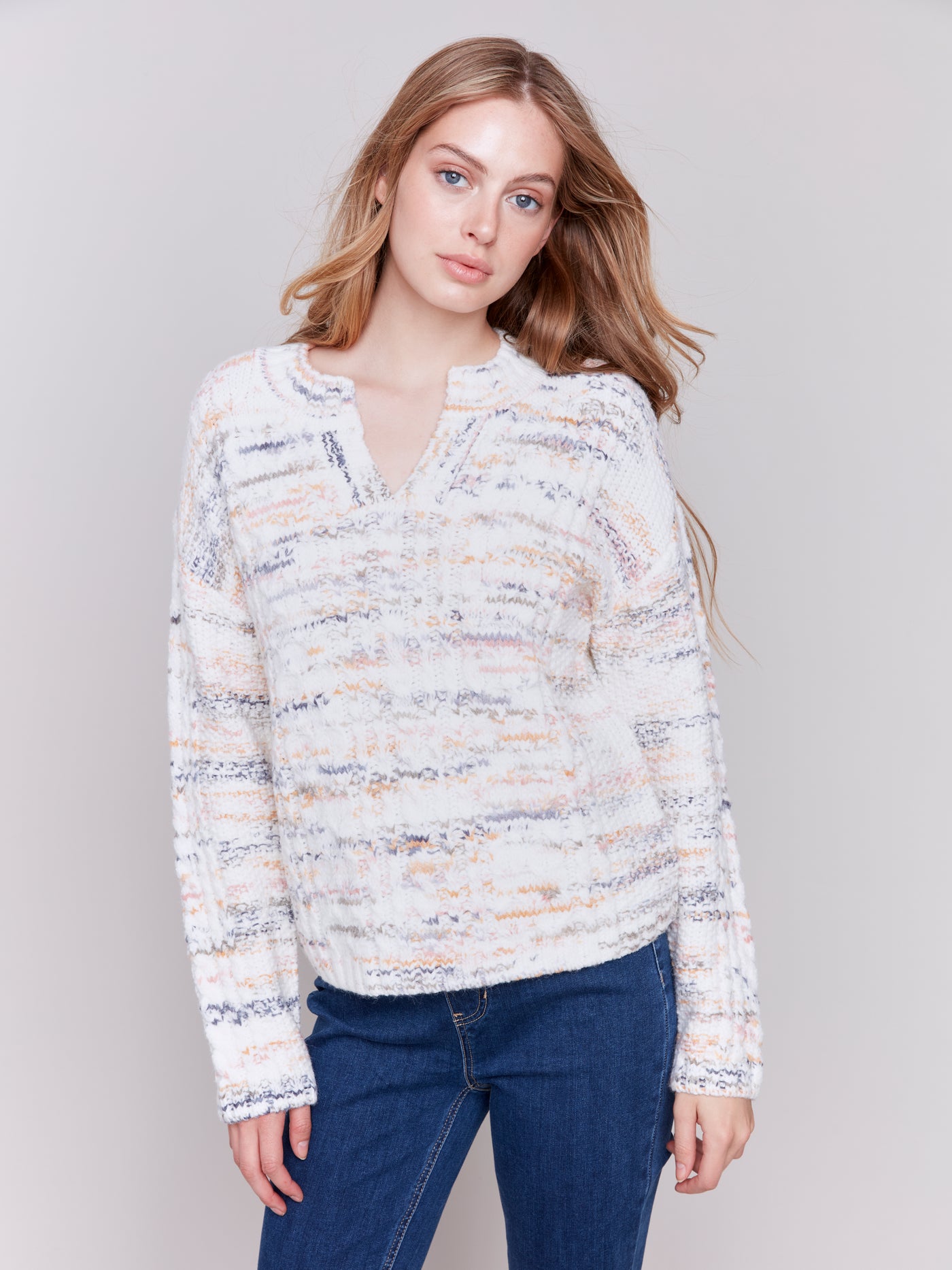 Charlie B Top - Cable Knit - Ecru /Multi