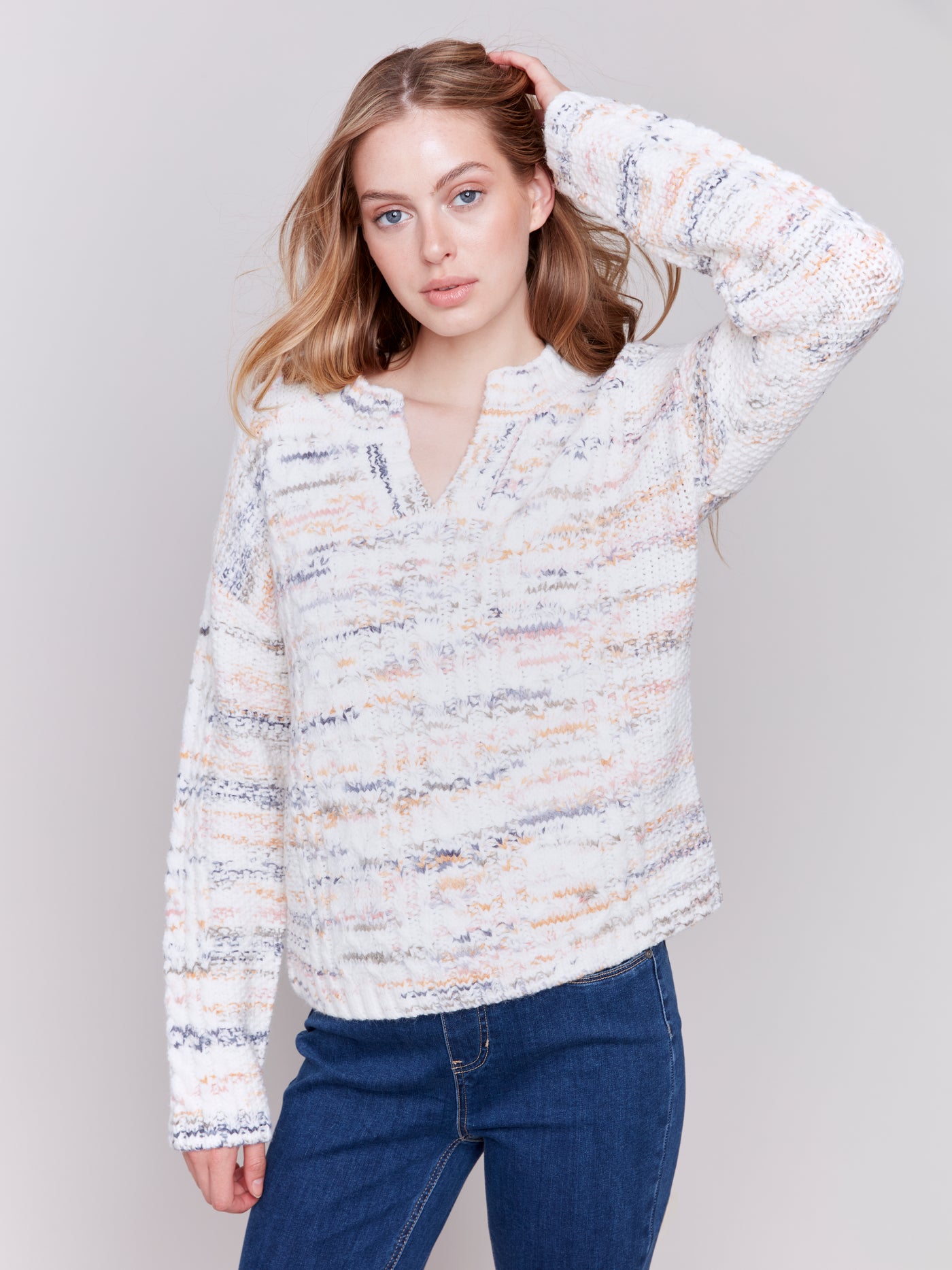 Charlie B Top - Cable Knit - Ecru /Multi