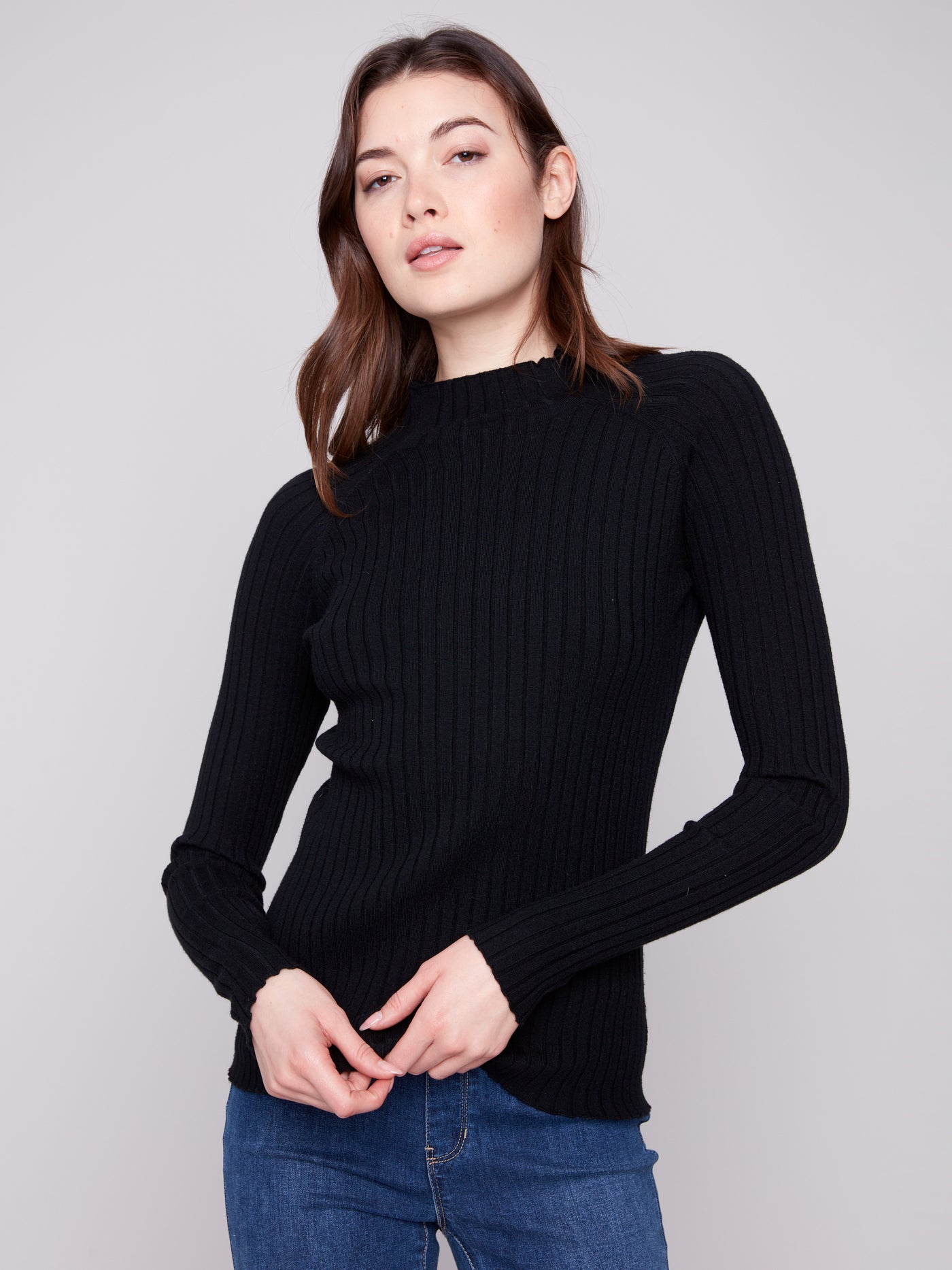 Charlie B Top - Ribbed Knit - Black