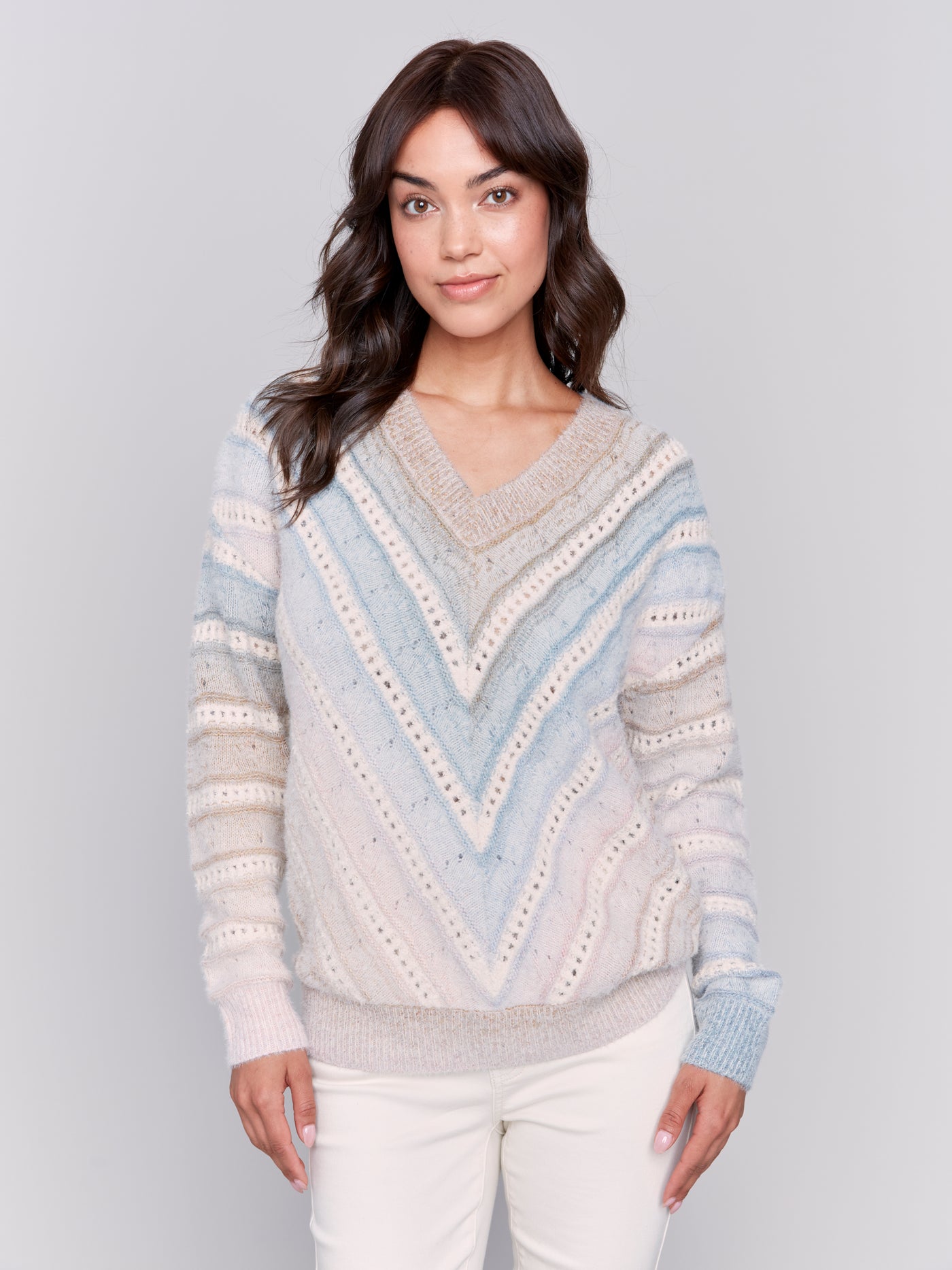 Charlie B Top - Ombre Vee Knit - Frost