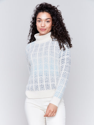 Charlie B Top - Jacquard Knit TNeck - Frost