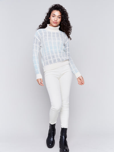 Charlie B Top - Jacquard Knit TNeck - Frost