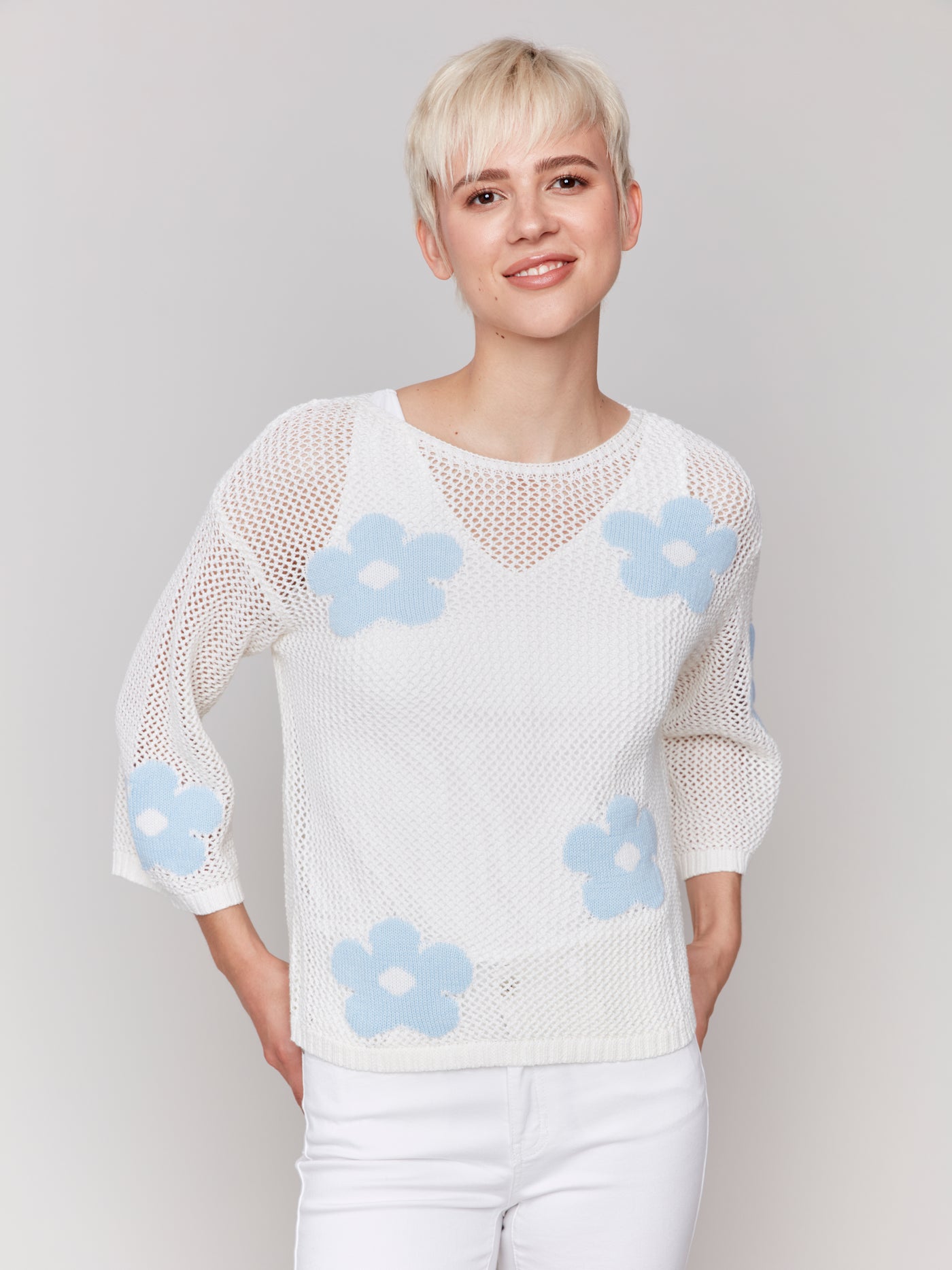 Charlie B Top - Crochet Sweater - White