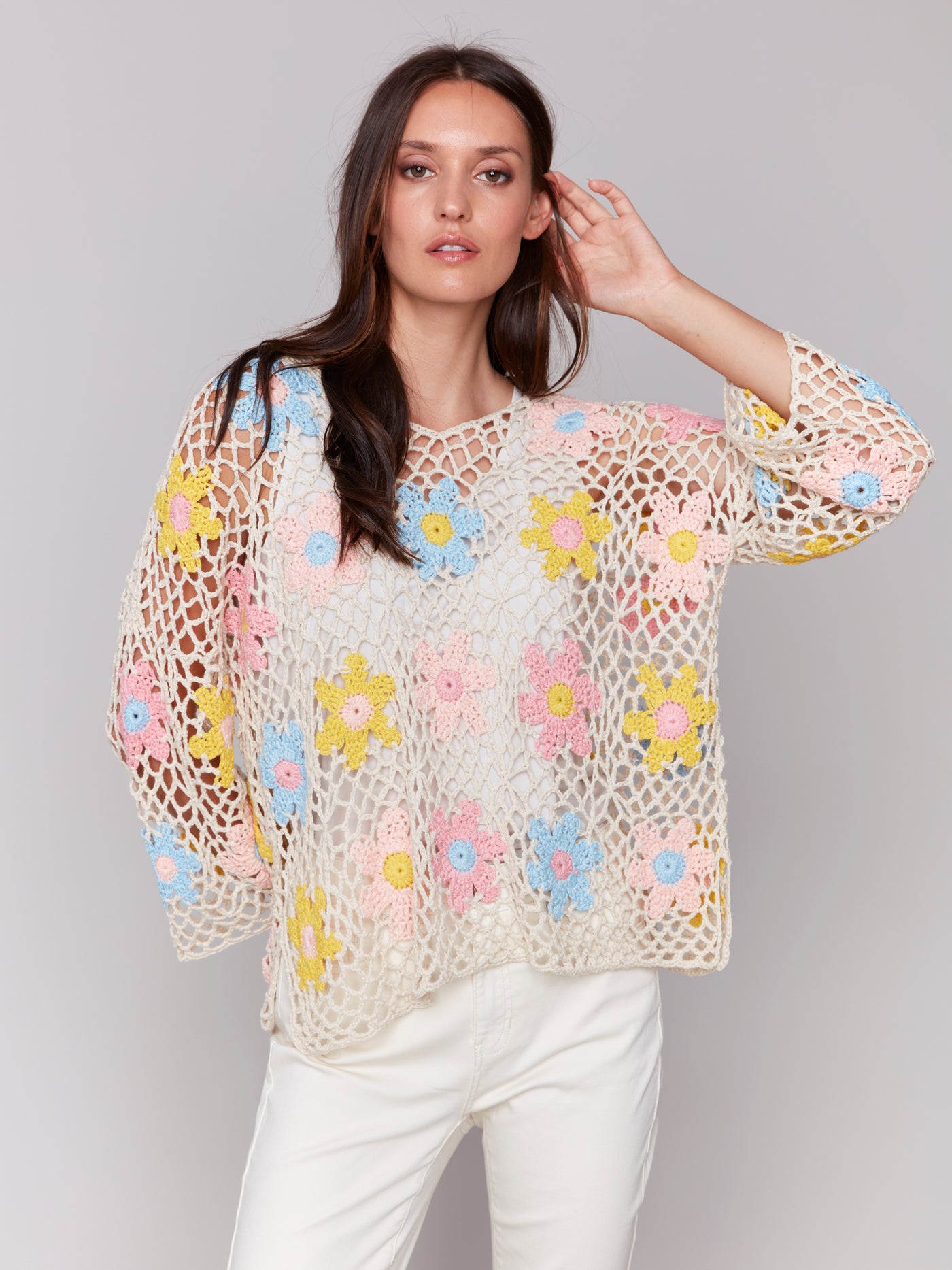 Charlie B Top - Fishnet + Floral - Natural