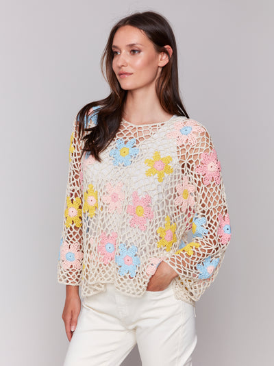 Charlie B Top - Fishnet + Floral - Natural